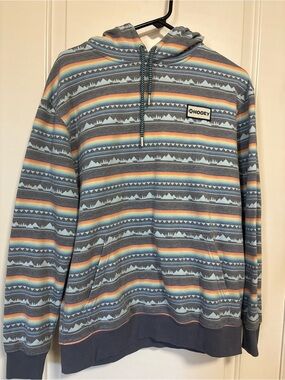 Unisex Hooey Striped Aztec Hoodie in Gray with Sunset Stripes